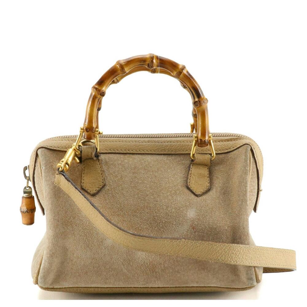 Authenticated Gucci Boston Bag Beige Suede w/Bamboo Handle - Picture 3 of 12